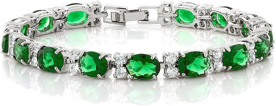 Amazon.com: Gem Stone King 40.00 Ct Oval and Round Green Color Cubic Zirconias CZ Tennis Bracelet For Women 7 Inch: Clothing, Shoes & Jewelry