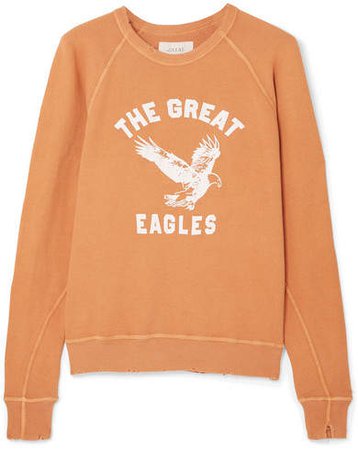 The College Distressed Printed Cotton-jersey Sweatshirt - Saffron