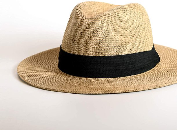 Womens Wide Brim Straw Panama Hat Fedora Summer Beach Sun Hat UPF50 Straw Hat for Women at Amazon Women’s Clothing store