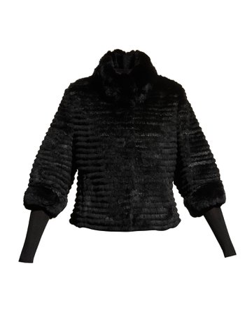 Belle Fare High-Collar Layered Fur Coat