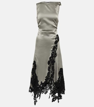 Lace Trimmed Satin Midi Dress in Grey - Acne Studios | Mytheresa