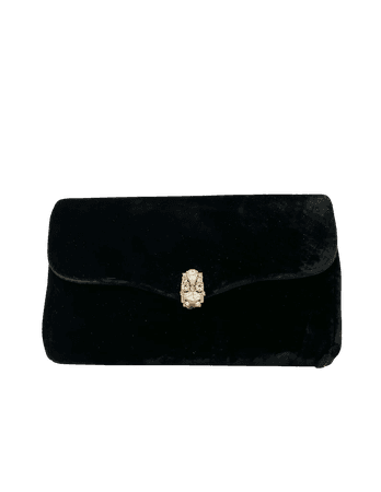 Black Velvet Purse | 50's Glamorous Evening Clutch with Rhinestone Closure
