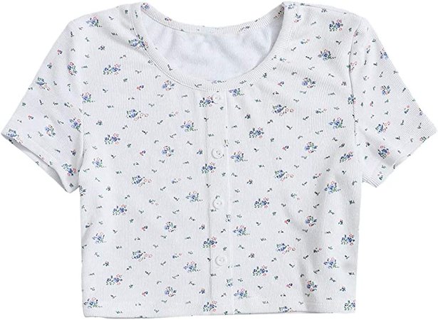 Amazon.com: SOLY HUX Girl's Floral Print Short Sleeve Tee Button Down Crop Top T Shirt: Clothing, Shoes & Jewelry