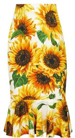 High Rise Sunflower Print Silk Blend Skirt - Womens - Yellow Multi