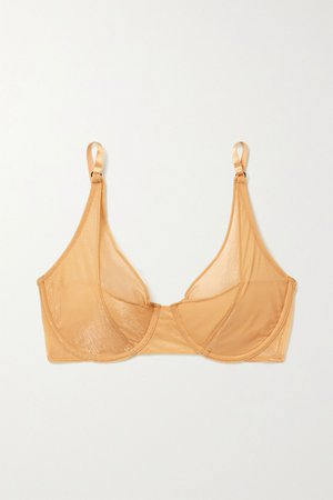 Peach Thea metallic stretch-tulle underwired soft-cup bra | Lonely | NET-A-PORTER