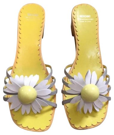 Moschino Brown Grey Yellow Daisy Flat Sandals Size US 9.5 Regular (M, B) - Tradesy