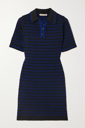 Striped Jacquard-knit Mini Dress - Navy
