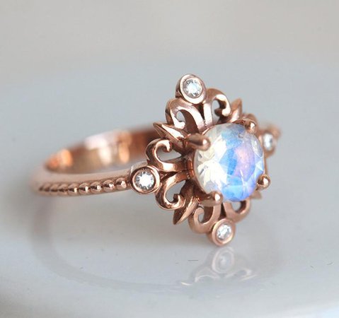 Rainbow Moonstone Rose Gold Ring