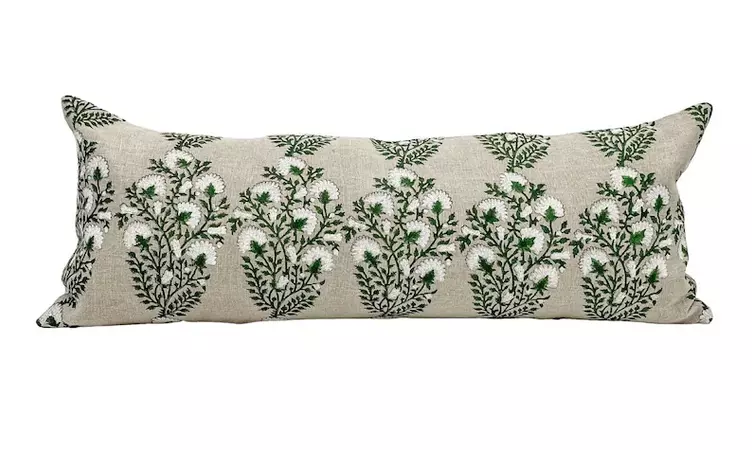 Designer Fleur Olive on Natural Linen Pillow Cover, Green and White Pillow, Boho Pillow, Decorative Throw Pillow, Floral Pillow, Long Pillow - Etsy