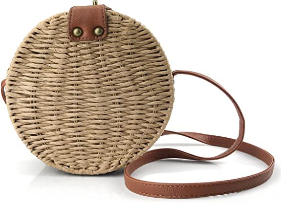 Round Straw Handwoven Shoulder Bag Women Cross body Bag for Summer Holiday (Brown): Handbags: Amazon.com