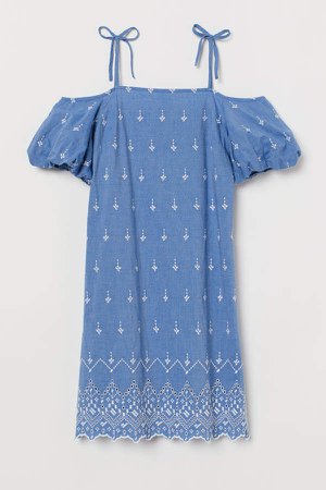 Cotton Dress with Embroidery - Blue