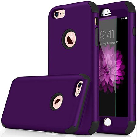 Amazon.com: Qusum iPhone 7 Case, 3-in-1 Shockproof Full Body Coverage Protection Hard Slim iPhone 7 Case with Tempered Glass Screen Protector for Apple iPhone 7 4.7" Inch (Purple): Qusum