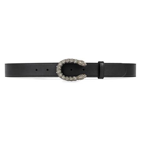 Leather belt with crystal Dionysus buckle in Black leather | Gucci Women's Belts