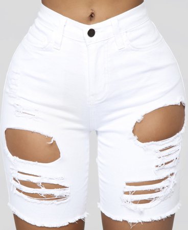 white jean biker short fashion nova