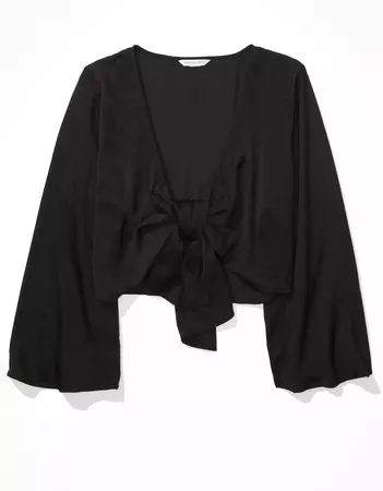 AE Silky Tie Front Blouse black
