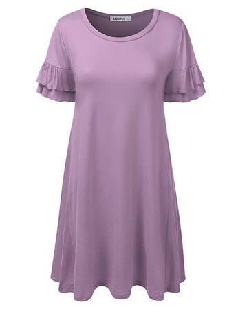 Doublju Womens Loose Fit Ruffle Sleeve Tunic Dress with Plus Size Lilac Small at Amazon Women’s Clothing store: