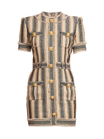 Balmain Striped Button-Embellished Mini-Dress