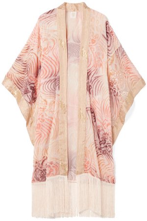Anna Sui | Love in the Mist fringed fil coupé chiffon kimono | NET-A-PORTER.COM