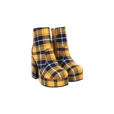 Yellow Plaid Ankle Boots