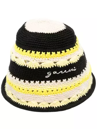 GANNI Embroidered Striped Beanie Hat - Farfetch