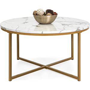 Amazon.com: Best Choice Products 36in Faux Marble Modern Living Room Round Accent Side Coffee Table w/Metal Frame, White/Bronze Gold: Kitchen & Dining