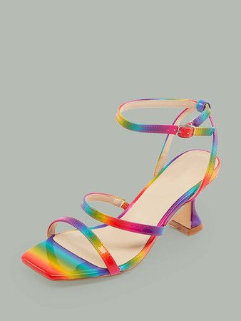 Rainbow Square Open Toe Kitten Heel Sandals | SHEIN USA