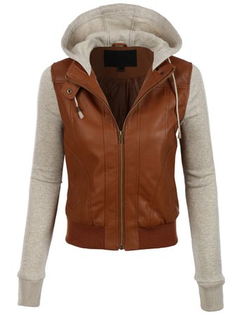 LE3NO Womens Faux Leather Moto Bomber Jacket with Fleece Hoodie | LE3NO