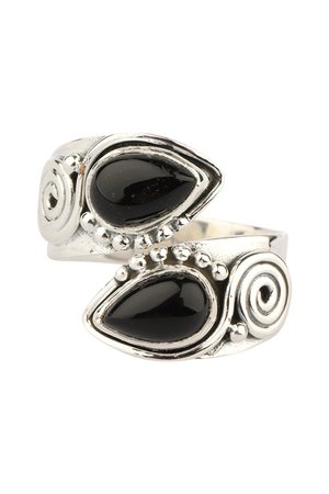 Gemstone Teardrop Swirl Open Silver Ring | ISHKA