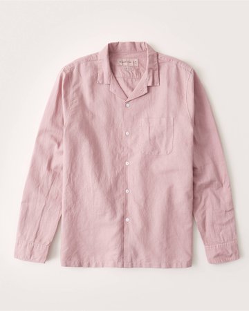 Mens Linen-Blend Resort Collar Button-Up Shirt | Mens Tops | Abercrombie.com