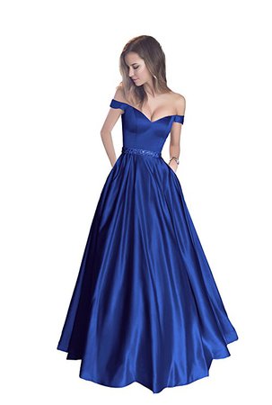 AmazonSmile: Harsuccting Off The Shoulder Beaded Satin Evening Prom Dress with Pocket: Clothing