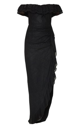 Black Bardot Chiffon Frill Lace Wrap Maxi Dress | PrettyLittleThing USA