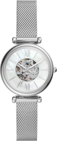 Amazon.com: Fossil Women's Carlie Mini Automatic Stainless Steel Mesh Three-Hand Watch, Color: Silver (Model: ME3189) : Clothing, Shoes & Jewelry