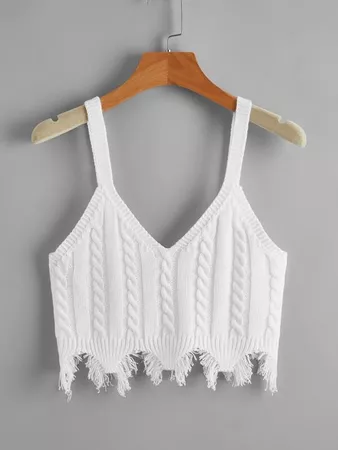 white Distressed Hem Cable Knit Cami Top | SHEIN USA