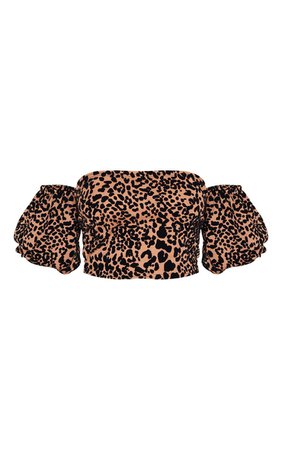 Tan Leopard Bardot Top | Tops | PrettyLittleThing USA