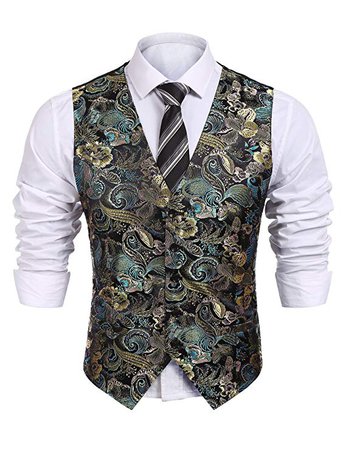 COOFANDY Men's Paisley Suit Vest Luxury Jacquard Design Waistcoat Wedding Party Tuxedo Vest at Amazon Men’s Clothing store: