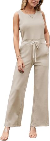 Amazon.com: ELLENWELL Air Essentials Jumpsuit for Women Casual Sleeveless Drawstring Waist Romper (Khaki-M) : Clothing, Shoes & Jewelry