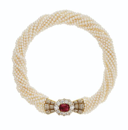ANTIQUE RUBY, DIAMOND & PEARL NECKLACE