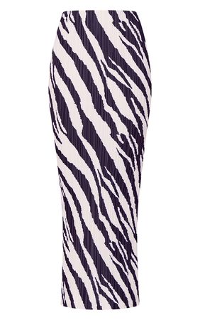 Black Zebra Print Plisse Maxi Skirt | PrettyLittleThing USA