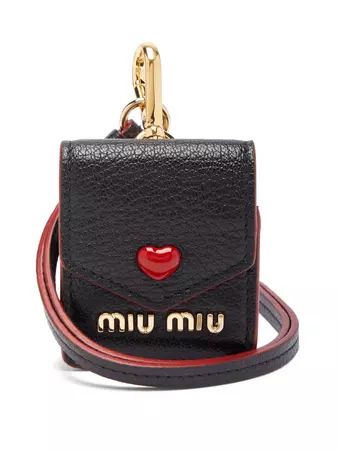 Heart logo leather earphone case Black Miu Miu | MATCHESFASHION FR