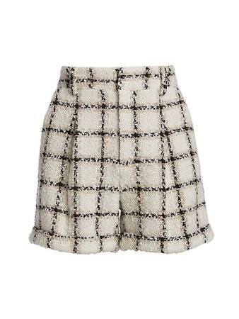 Shop ANINE BING Becky Windowpane-Checked Tweed Shorts | Saks Fifth Avenue