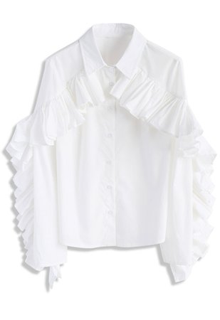 Ruffle Fantasy White Shirt - Long Sleeve - TOPS - Retro, Indie and Unique Fashion