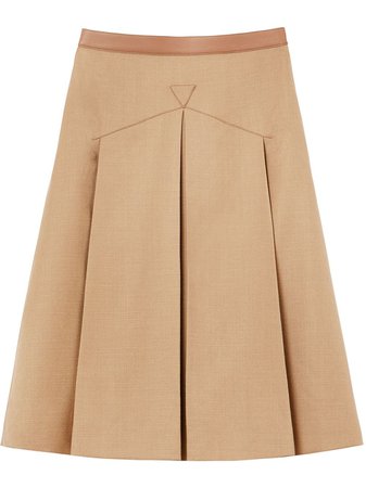 Neutral Burberry Leather Trimmed Pleated Skirt | Farfetch.com