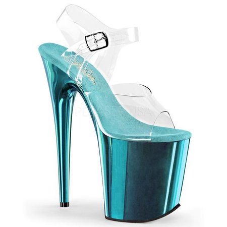 8" Heel Turquoise Chrome Platform Ankle Strap Stripper Heels - FLAMINGO-808 | Shoecup.com