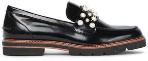 Faux Pearl-embellished Glossed-leather Loafers