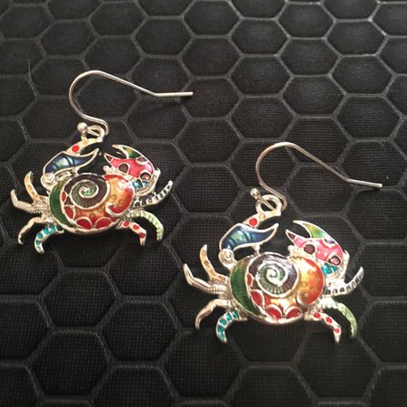 Crab Earrings Multi Colored Made of Sterling Silver | Etsy