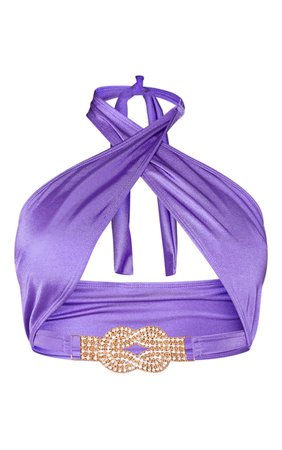 Purple Diamante Jewel Bikini Top | Swimwear | PrettyLittleThing USA