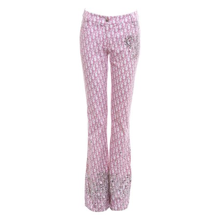 Christian Dior by John Galliano baby pink monogram embellished pants, ss 2004 For Sale at 1stDibs