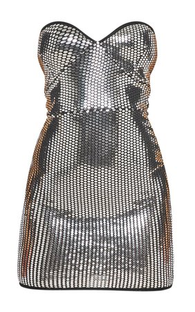 *clipped by @luci-her* Silver Mirrored Sequin Bandeau Bodycon Dress | PrettyLittleThing USA