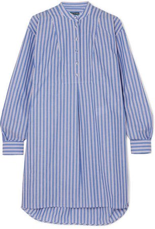 Striped Cotton-poplin Shirt Dress - Blue