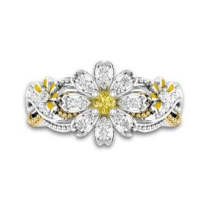 Sunflower/Daisy Flower Engagement Ring With Yellow Gemstone-VANCARO